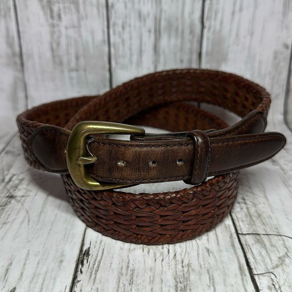 Brighton Brown Leather Woven Belt Gold Hardware‎ Size 40 Style No. 93807 FLAW